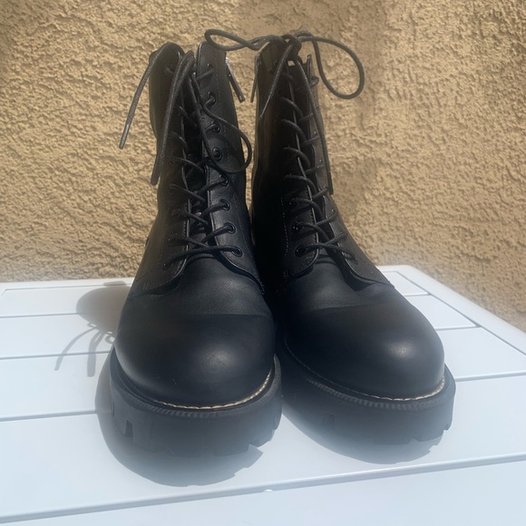 Sam Edelman black leather military combat platform shoelaces boots size 9.5 - Picture 3 of 16